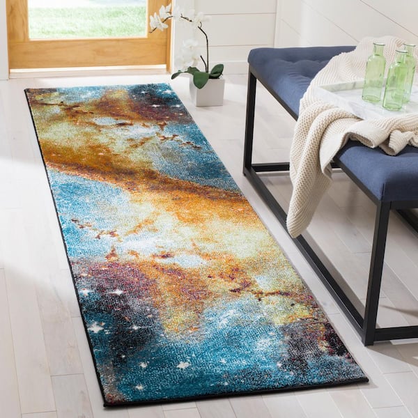 Galaxy 2 ft. x 6 ft. Orange/Multi Abstract Runner Rug