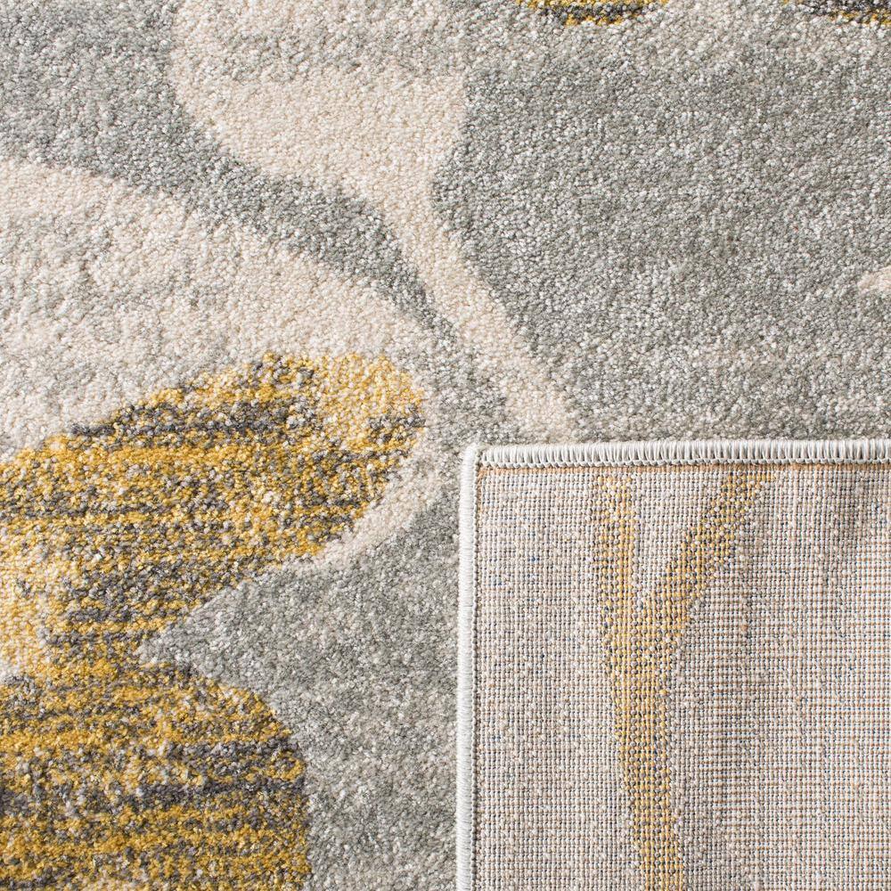 Grey and Gold Floral Round Synthetic Area Rug, 6'7"