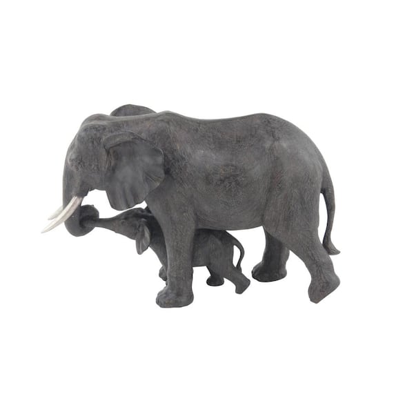 Litton Lane 7 in. x 13 in. Gray Polystone Elephant Sculpture