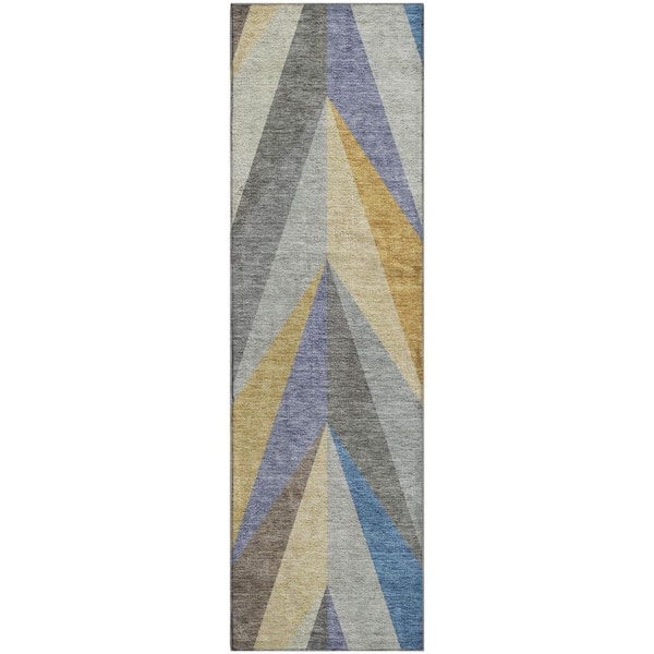 Mayfield Premium Machine Washable Abstract AMF2265 Gold 2 ft. x 7 ft. Runner Rug
