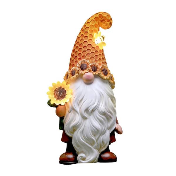 5 in. x 11 in. Yellow Resin Sunflower Gnome Garden Statue with  display picture 1