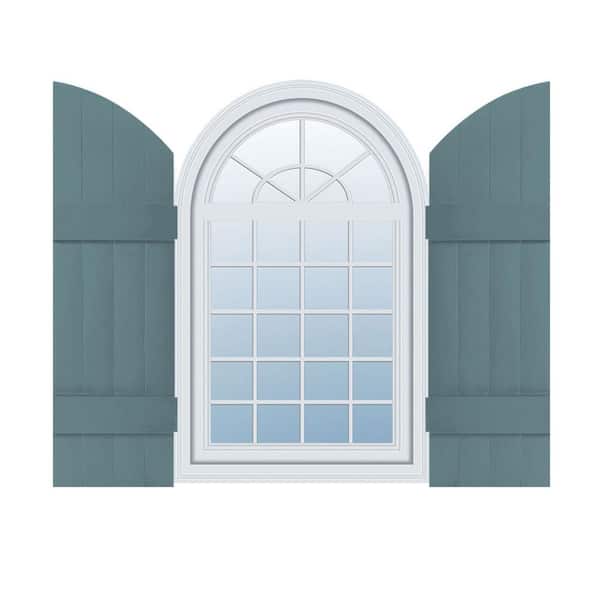 Ekena Millwork 14 in. x 45 in. Lifetime Vinyl Standard Four Board Joined w/ Archtop Board and Batten Shutters Pair Wedgewood Blue