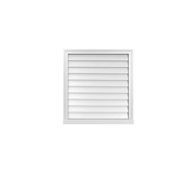 Ekena Millwork 30 in. x 32 in. Vertical Surface Mount PVC Gable Vent: Decorative with Brickmould Sill Frame