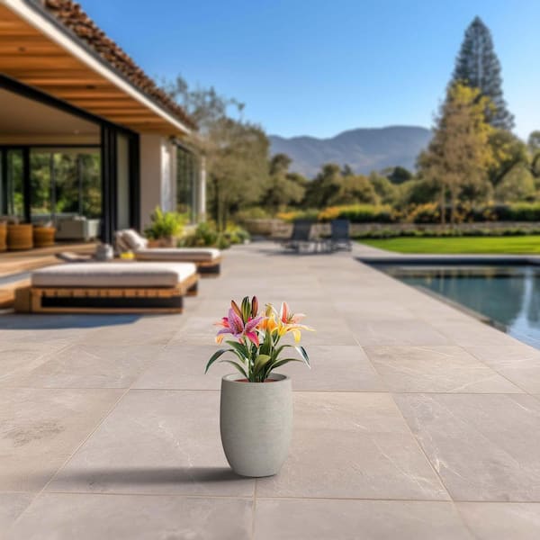 Sapcrete 9.5 in. Medium Light Gray (Enhanced Interior) Concrete Round Planter / Pot with Drainage Holes