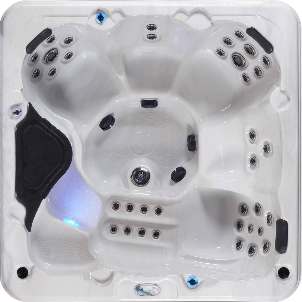 Sterling Silver and Grey 6-Person Square Hot Tub with 90 Jets