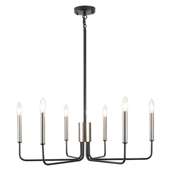 ZJVAIVE 6-Light Simplicity Matte Black/Sliver Nickel Candle Style Chandelier for Foyer Dining Room with No Bulbs Included