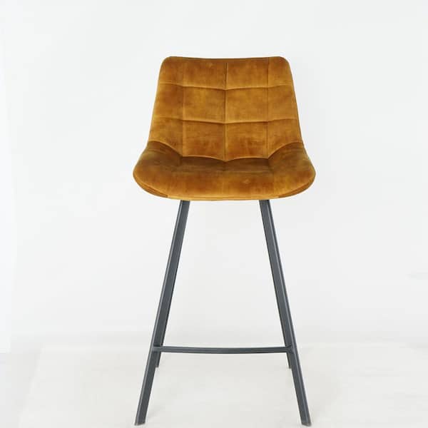 Unbranded 37.60 in. Dark yellow Low Back Modern Design Comfortable Nordic Metal Stool Modern Iron Counter Bar Stool (Set of 2)