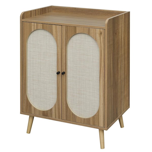 28.74 in. W x 39.76 in. H Walnut Wooden Rattan 4-Tier Shoe Storage Cabinet
