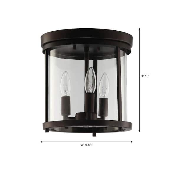 Home Decorators Collection 10 in. Willoughby 3 Light Vintage Bronze Ceiling Light Flush Mount with Clear Glass HB1079 310