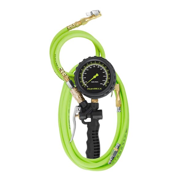 Flexzilla Combo Inflator Kit with Flexzilla Air Hose 3 ft. and 15 ft. Extensions, Lock on Chuck