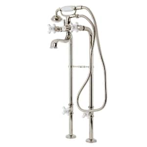 Kingston 3-Handle Freestanding Tub Faucet with Supply Line and Stop Valve in Polished Nickel