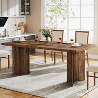 Farmhouse Walnut Brown Engineered Wood 63 in. Pedestal Dining Table (Seats-6)