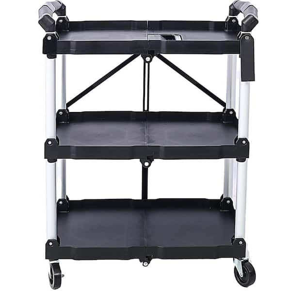 Unbranded 3 Layers Folding Collapsible Serving Cart, Pack-N-Roll Folding Collapsible Service Cart, 50 lbs. Load Capacity per Shelf