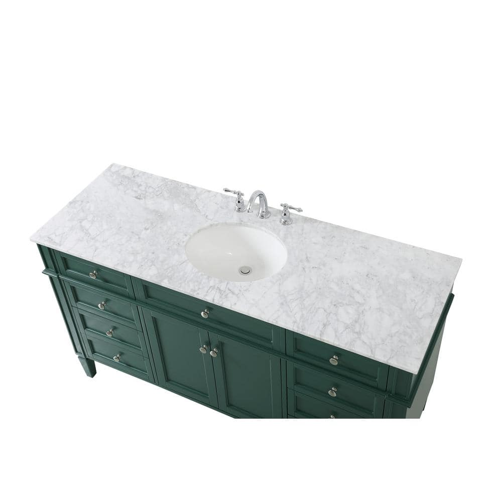 Green Solid Wood and Marble Single Bathroom Vanity