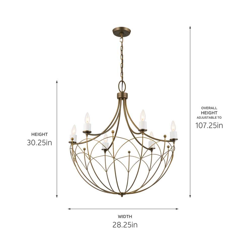 Elegant Topiary 6-Light Character Bronze Chandelier with Vintage Candle Sleeves