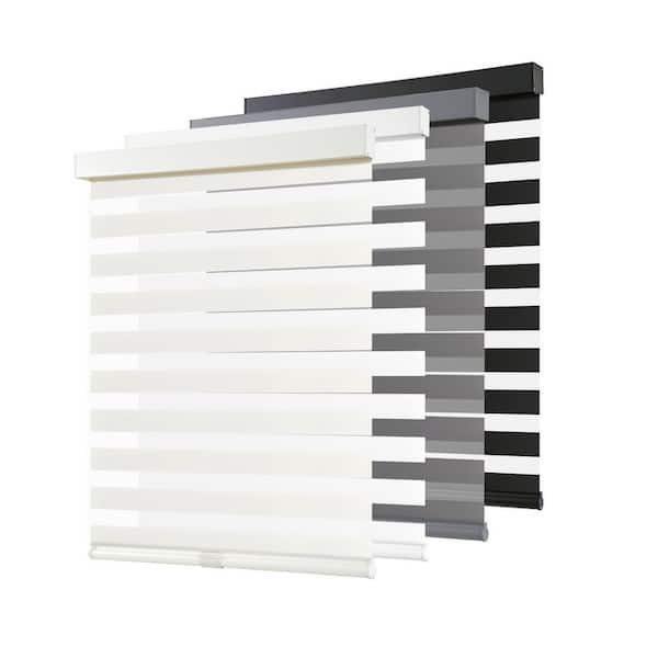 Zebra Blinds Cordless Shades-Dual Layer Light Filtering, Day & Night, Beige Polyester Fabric 25 in. W x 72 in. L