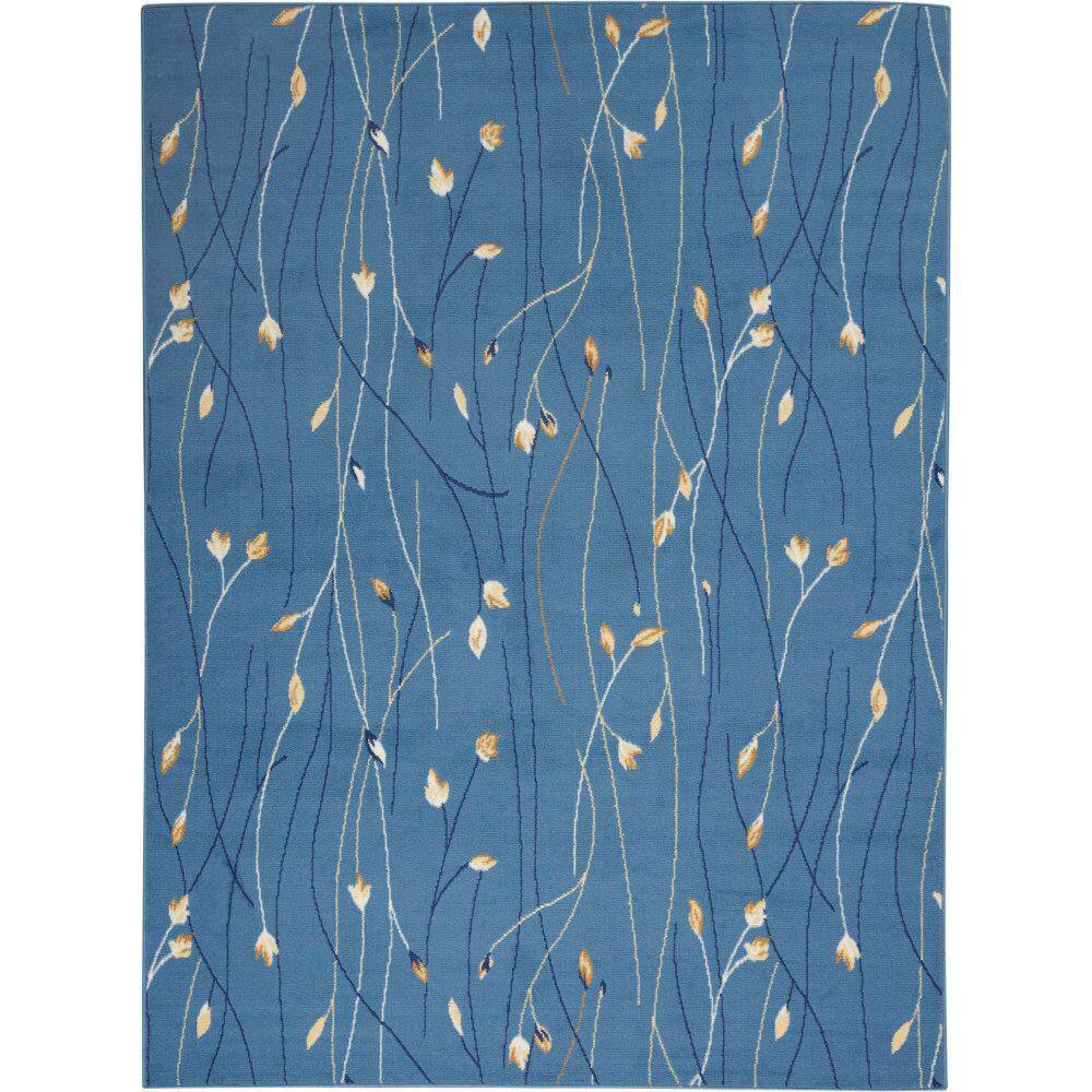 Light Blue Floral Synthetic 5' x 7' Area Rug
