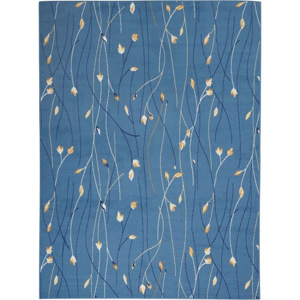 Nourison Grafix Light Blue 5 ft. x 7 ft. Floral Contemporary Area Rug