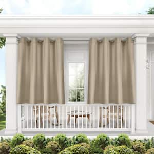 Biscayne Sand Solid Light Filtering Grommet Top Indoor/Outdoor Curtain, 54 in. W x 63 in. L (Set of 2)