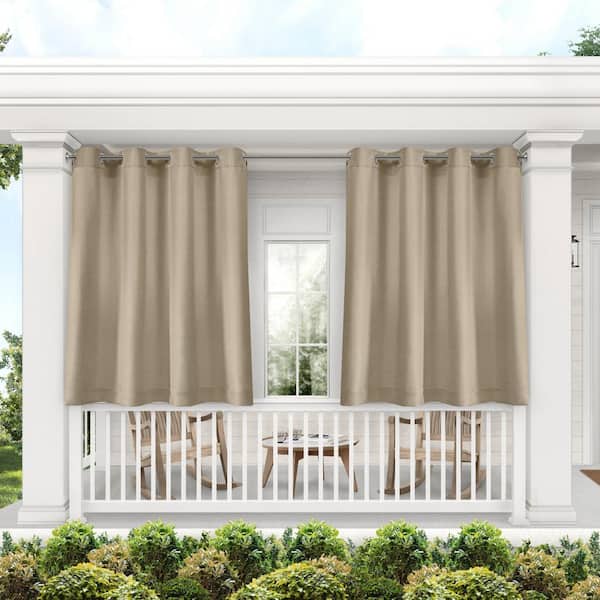 EXCLUSIVE HOME Biscayne Sand Solid Light Filtering Grommet Top Indoor/Outdoor Curtain, 54 in. W x 63 in. L (Set of 2)