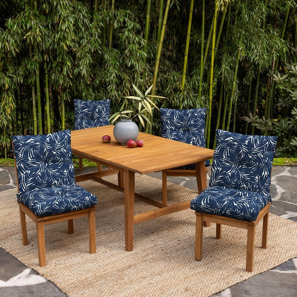 Navy Blue King Palm Bamboo Blend Tufted Dining Chair Cushions, Set of 2