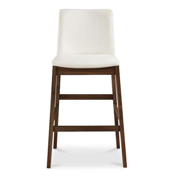 Ismara White Vegan Leather Bar Stool with Walnut Frame
