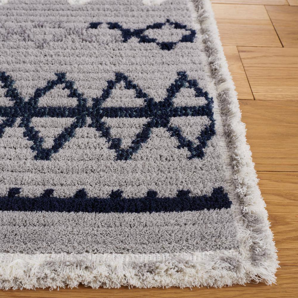 Marrakesh Gray and Navy Square Synthetic Area Rug
