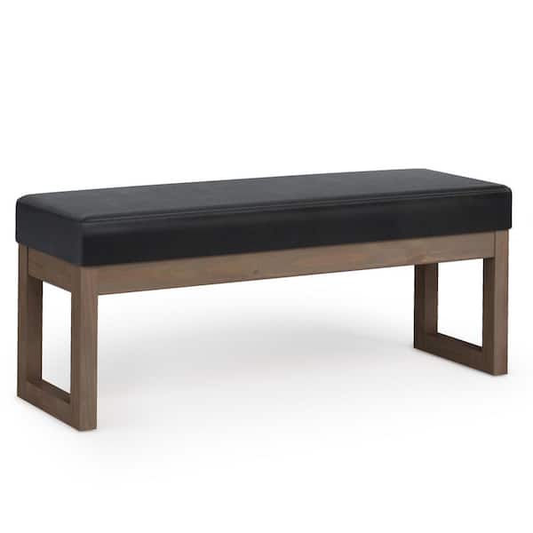 Simpli Home Milltown 45 in. Wide Contemporary Rectangle Large Ottoman Bench in Midnight Black Vegan Faux Leather, Assembled