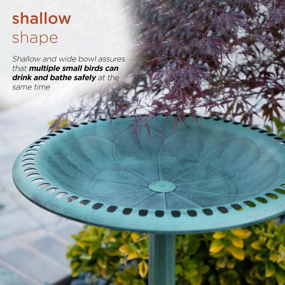 Green Plastic Scrollwork Bird Bath with Stand