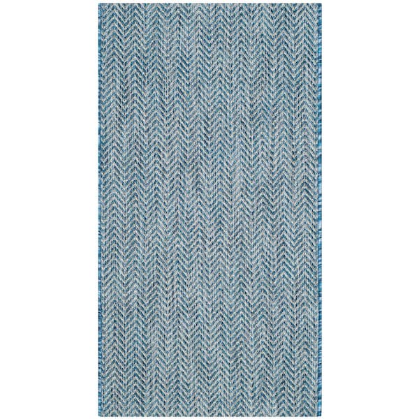 SAFAVIEH Courtyard Navy/Gray Doormat 2 ft. x 4 ft. Geometric Indoor/Outdoor Patio Area Rug