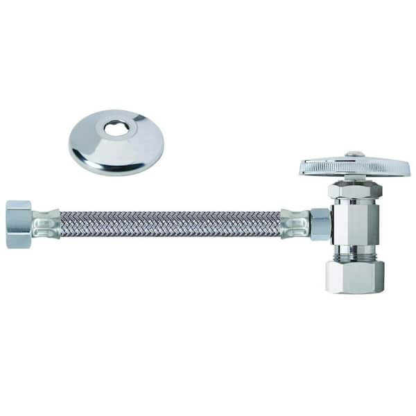 BrassCraft Faucet Kit: 1/2 in. Comp x 3/8 in. Comp Multi-Turn Angle Valve with 20 in. Braided Connector and Flange