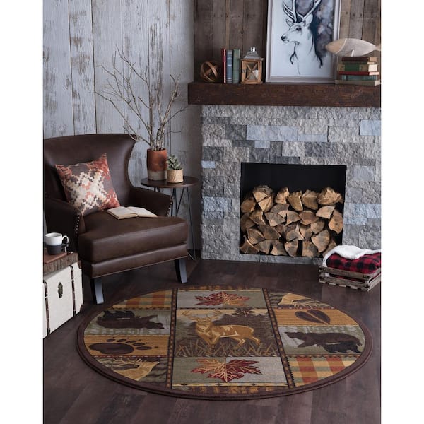 Nature Lodge Multi-Color 6 ft. Round Indoor Area Rug