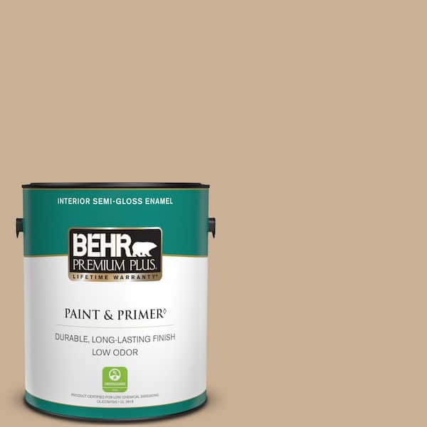 BEHR PREMIUM PLUS 1 gal. #N260-3 Polo Tan Semi-Gloss Enamel Low Odor Interior Paint & Primer