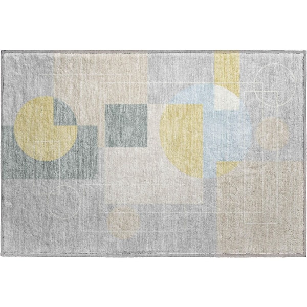 Mayfield Premium Machine Washable Abstract AMF2500 Silver 3 ft. x 4 ft. Area Rug