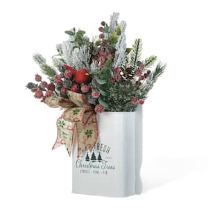 21 in. H Pine Needle and Berry Ribbon Artificial Christmas Wreath Centerpiece