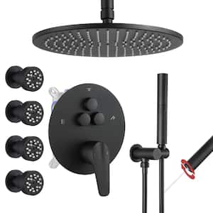 Single Handle 1-Spray 3 Spray Patterns Shower Faucet 1.8 GPM with Pressure Balance, 10 in. Shower Head Matte Black