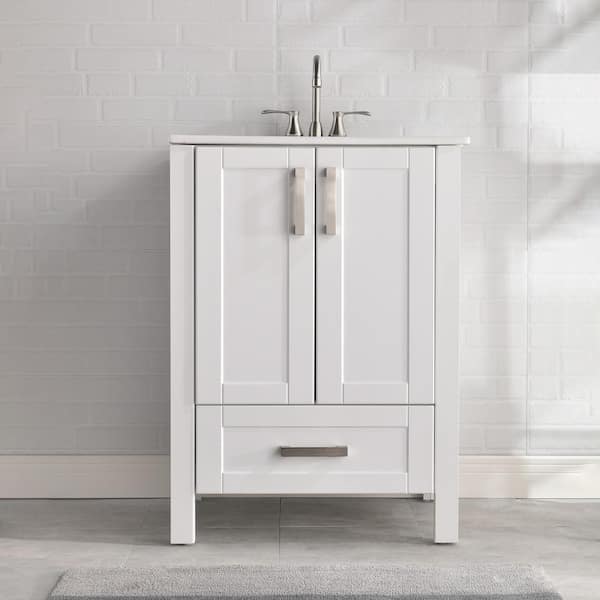 Comllen 24 in. W x 18 in. D x 32 in. H White Modern Bathroom Vanity with White Single Ceramic Sink Top