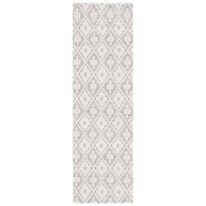 Marbella Collection Grey Ivory 2 ft. x 8 ft. Trellis Plaid Runner Rug