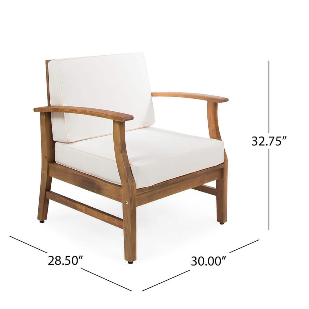 Teak Brown 3-Piece Outdoor Chat Set with Cream Cushions