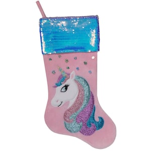 20.5 in. Pink Unicorn with Sequins Christmas Stocking