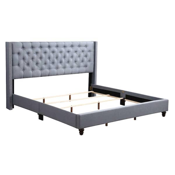 AndMakers Julie Blue Tufted Upholstered Low Profile King Panel Bed