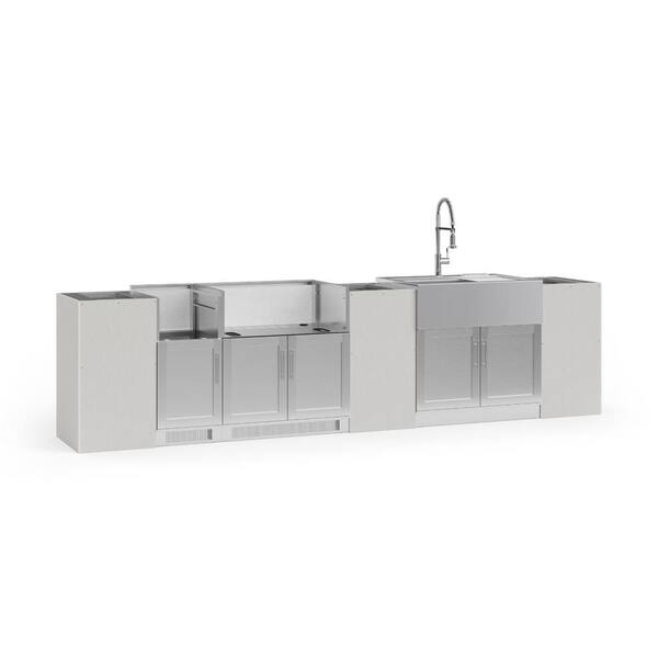 NewAge Products Outdoor Kitchen Signature Series 139.94 in. x 25.5 in. x 35.75 in. Stainless Steel 8-Piece Set with 33 in. Grill Cabinet
