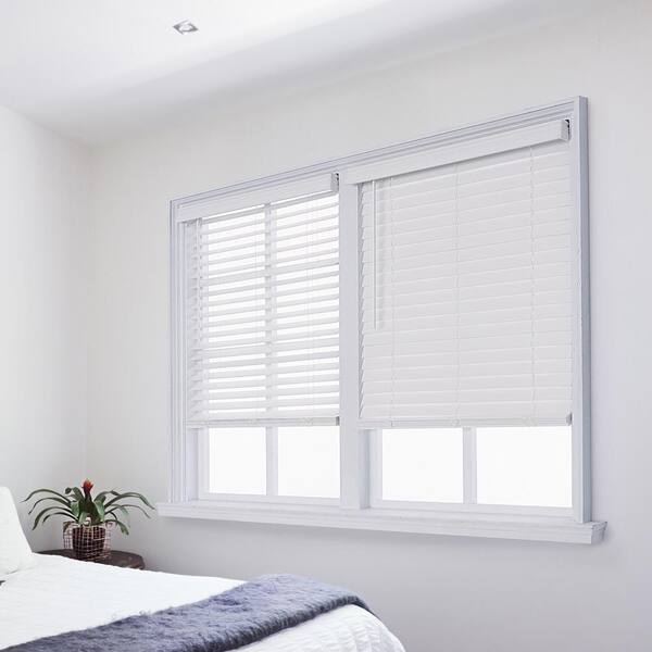 Unbranded - Cut-to-Width White Cordless Room Darkening 2.5 in. Distressed Premium Faux Wood Blind - 65 in. W x 72 in. L