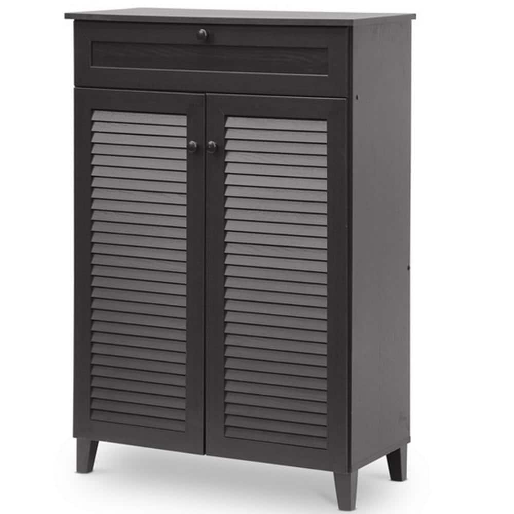 Harding Espresso Wood Shoe Storage Cabinet with Drawer