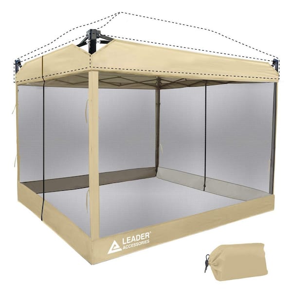 Angel Sar 10 ft. x 10 ft. Mesh Screen Zippered Wall Panels for Canopy, Beige (Tent Walls Only)