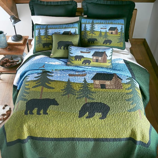 DONNA SHARP Bear Brown, Blue, Green, Black Geometric King Quilt
