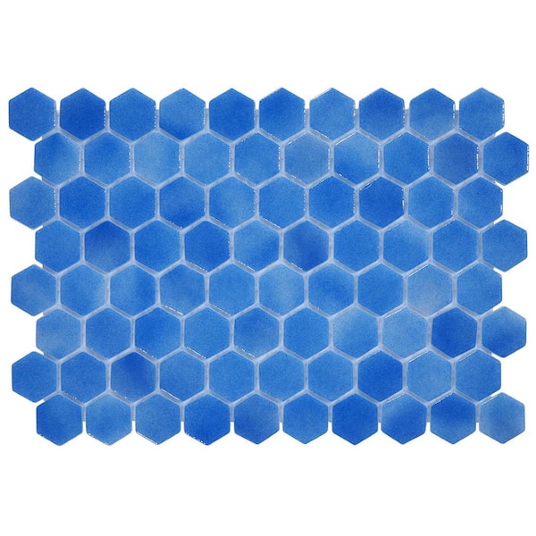 The Tile Doctor 6 in. x 6 in. Glass Tile Love Familiar Blue Hex Glossy Glass Wall and Floor Tile 0.25 sq. ft. Sample