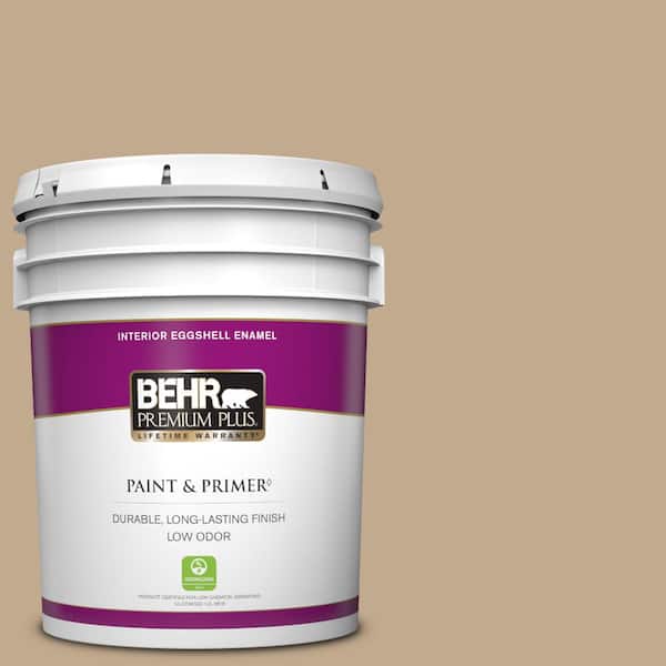 BEHR PREMIUM PLUS 5 gal. #BXC-07 Palomino Tan Eggshell Enamel Low Odor Interior Paint & Primer