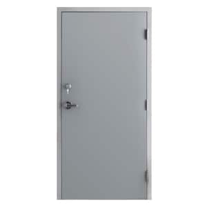 36 in. x 80 in. Gray Left-Hand Flush Steel Commercial Door with Knock Down Frame and Hardware