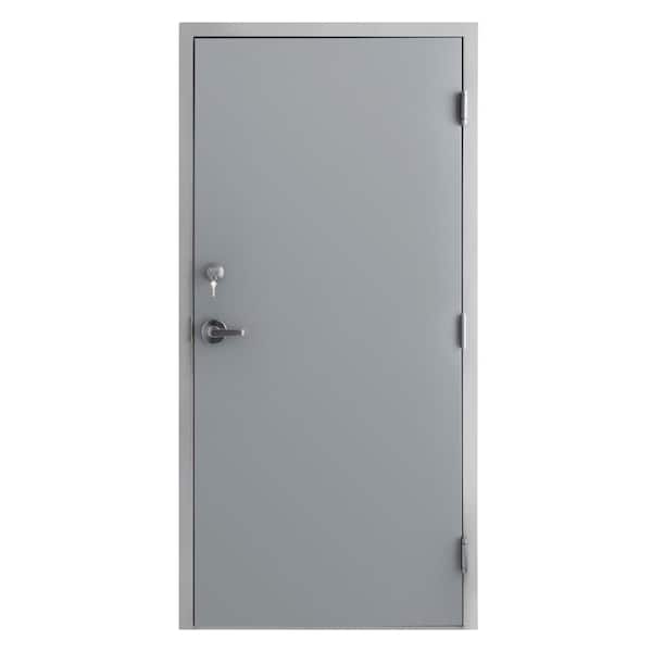 Armor Door 36 in. x 80 in. Gray Left-Hand Flush Steel Commercial Door with Knock Down Frame and Hardware